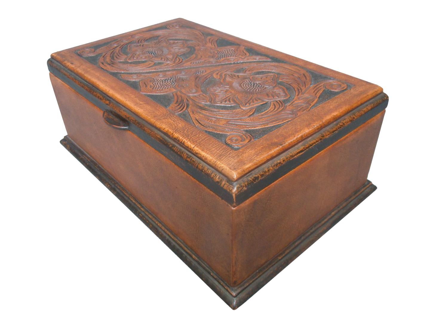 leather box with a western design on the top